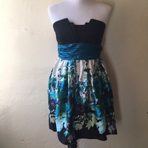 Strapless floral dress.